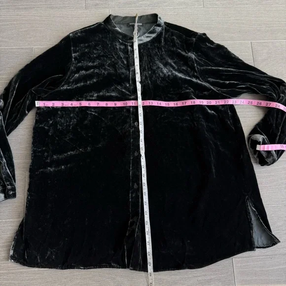 NWT Eileen Fisher Mandarin Collar Long Shirt Silk Ivy Crushed Velvet PL Petite L - Picture 15 of 16